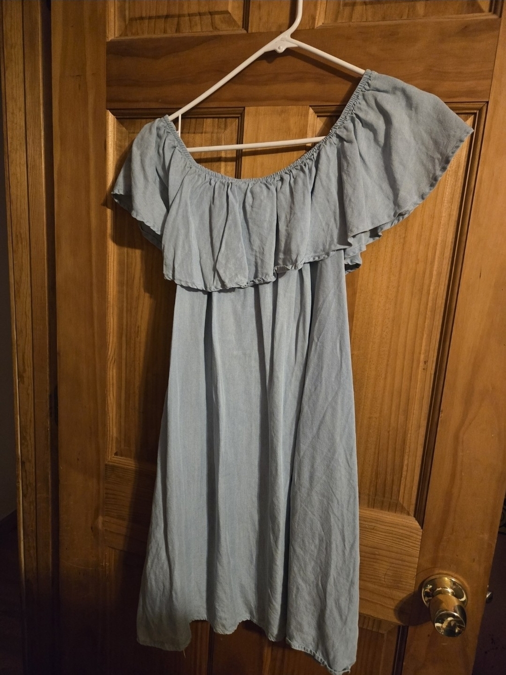 Light Blue Off-Shoulder Ruffle Dress
